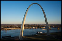 Arch and Mississippi River from above at sunset. Gateway Arch National Park ( color)