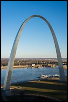 Arch and Mississippi River from above, late afternoon. Gateway Arch National Park ( color)