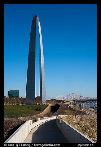 Pathway, railroad tunnel and arch. Gateway Arch National Park (color)