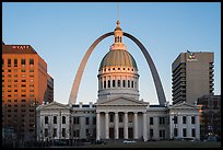 Old Courthouse, Arch, and downtown from Kiener Plaza at sunset. Gateway Arch National Park ( color)