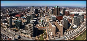 Downtown St Louis from top of Gateway Arch. Gateway Arch National Park (Panoramic color)