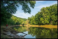 Visitor looking, Green River. Mammoth Cave National Park ( color)