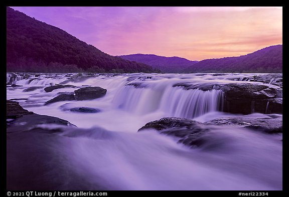 Sandstone Falls of the New River, sunset. New River Gorge National Park and Preserve, West Virginia, USA.