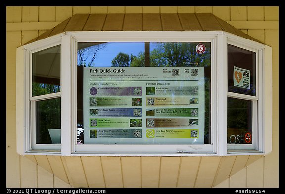 Window reflexion, Grandview Visitor Center. New River Gorge National Park and Preserve, West Virginia, USA.