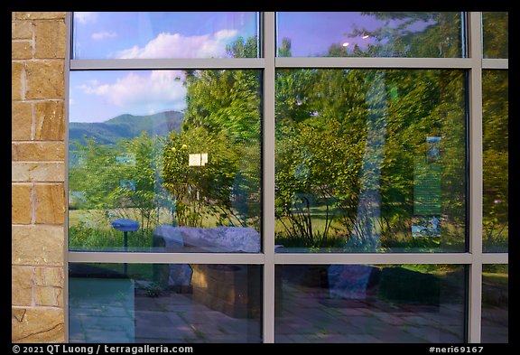 Window reflexion Sandstone Visitor Center. New River Gorge National Park and Preserve (color)