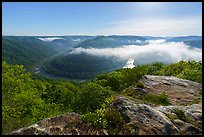 Bend of New River from Grandview with low clouds. New River Gorge National Park and Preserve ( color)