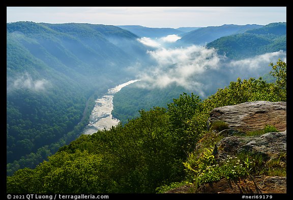 New River from Grandview with low clouds. New River Gorge National Park and Preserve (color)