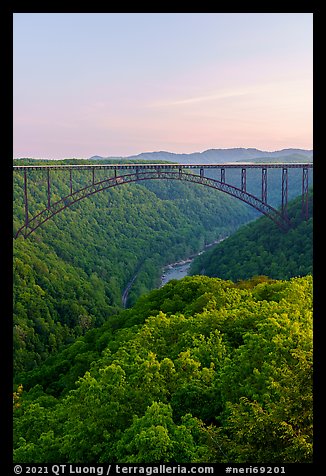 New River and New River Gorge Bridge at dawn. New River Gorge National Park and Preserve (color)