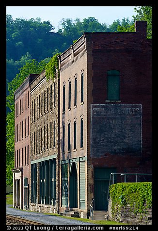 Mankin-Cox, Goodman-Kincaid and National Bank of Thurmond buildings in Commercial district, Thurmond. New River Gorge National Park and Preserve (color)