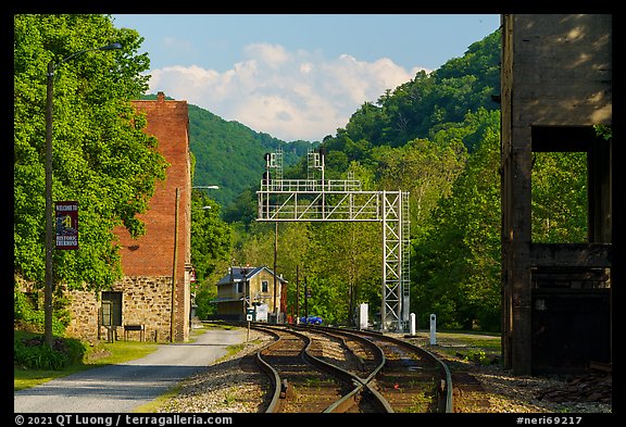 Thurmond Historic District with coaling tower and depot. New River Gorge National Park and Preserve (color)