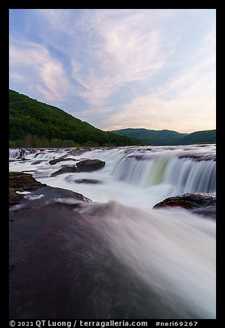 Sandstone Falls at sunset. New River Gorge National Park and Preserve, West Virginia, USA.