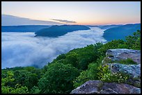Fog-filled gorge from Grandview Overlook at dawn. New River Gorge National Park and Preserve ( color)