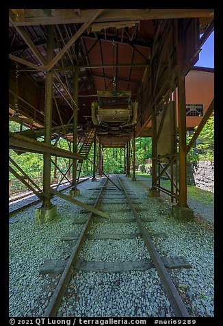 Rail tracks below tipple, Nuttallburg. New River Gorge National Park and Preserve, West Virginia, USA.
