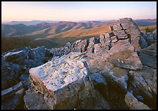 Pile of rectangular shape rocks on Black Rock summit, late afternoon. Shenandoah National Park, Virginia, USA.