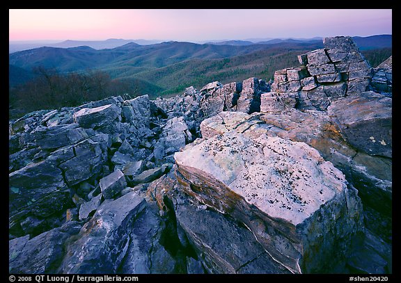 Rectangular rocks at dusk, Black Rock. Shenandoah National Park, Virginia, USA.