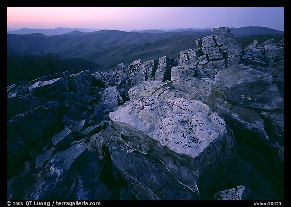 Rock slabs, Black Rock, dusk. Shenandoah National Park, Virginia, USA.