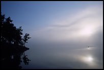 Sunrise and morning fog, Kabetogama lake near Woodenfrog. Voyageurs National Park, Minnesota, USA. (color)