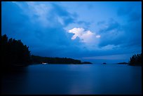 Anderson Bay at dusk, with lights of houseboat. Voyageurs National Park ( color)