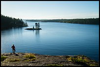 Visitor looking, Anderson Bay and Rainy Lake. Voyageurs National Park ( color)