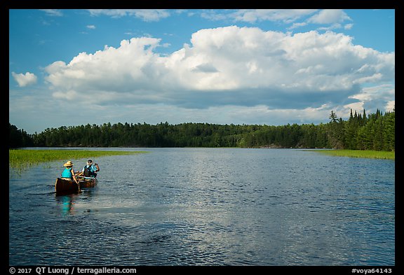 Canoe on small arm of Sand Point Lake. Voyageurs National Park, Minnesota, USA.