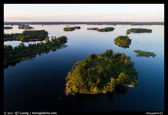 Aerial view of Chief Woodenfrog islands, Kabetogama Lake. Voyageurs National Park, Minnesota, USA.