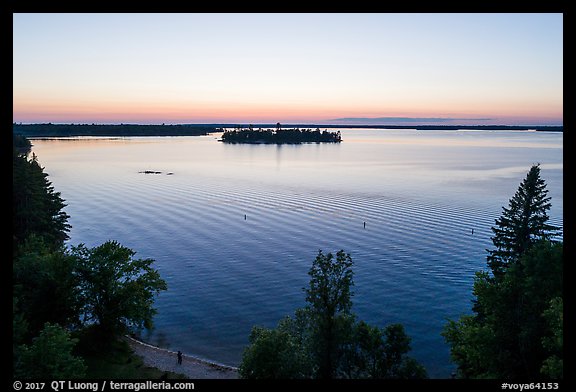 Aerial view of Woodenfrog shore at sunset, Kabetogama Lake. Voyageurs National Park, Minnesota, USA.