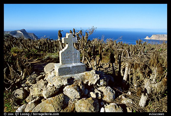 Monument commemorating Juan Rodriguez Cabrillo's landing on  island in 1542, San Miguel Island. Channel Islands National Park (color)