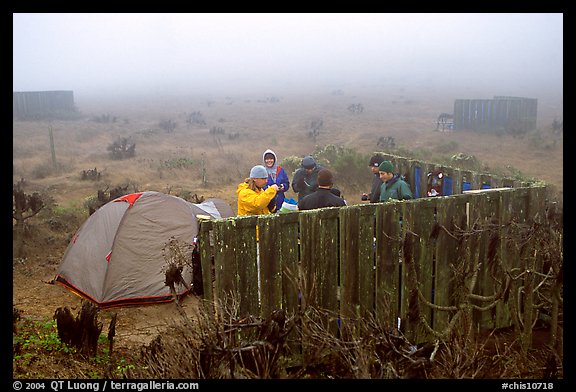 Campsite in typical fog, San Miguel Island. Channel Islands National Park (color)