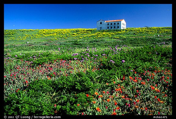 Water storage building with church-like facade, Anacapa. Channel Islands National Park (color)