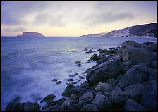 Boulders and coastline, Cuyler Harbor, sunset, San Miguel Island. Channel Islands National Park ( color)