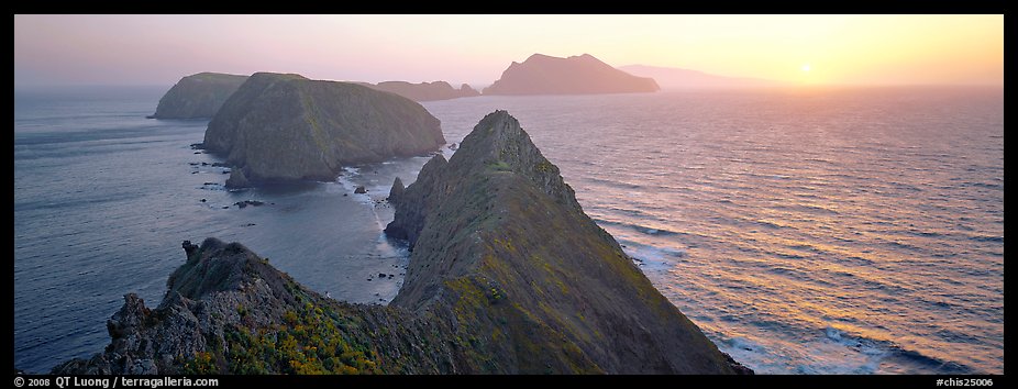 Spring sunset over ocean and islands, Anacapa Island. Channel Islands National Park (color)