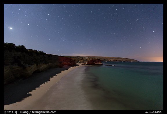 Bechers Bay and Carrington Point at night, Santa Rosa Island. Channel Islands National Park (color)