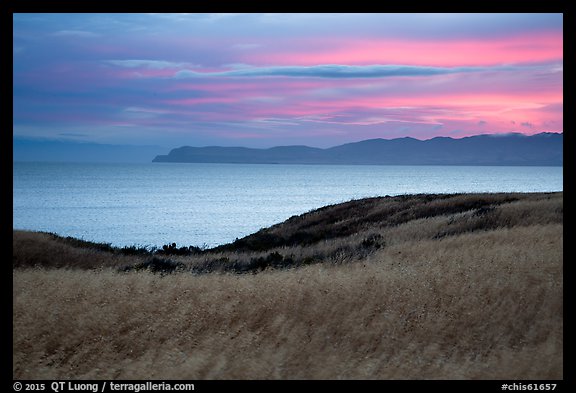 Santa Cruz Channel and Santa Cruz Island at dawn, Santa Rosa Island. Channel Islands National Park (color)