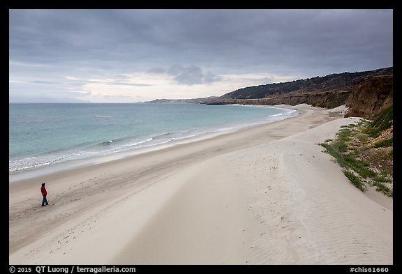 Visitor looking, Water Canyon Beach, Santa Rosa Island. Channel Islands National Park (color)