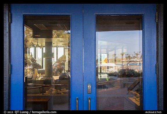Ventura Harbor visitor center window reflexion. Channel Islands National Park (color)