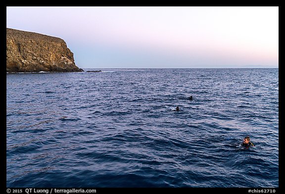 Divers surface at dawn, Santa Barbara Island. Channel Islands National Park (color)