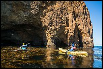 Kayaking towards sea cave, Santa Cruz Island. Channel Islands National Park ( color)