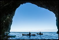 Looking out sea cave with group of kayakers, Santa Cruz Island. Channel Islands National Park ( color)