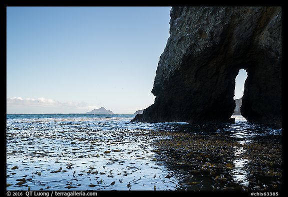 Sea arch, West Anacapa in the distance, Santa Cruz Island. Channel Islands National Park (color)