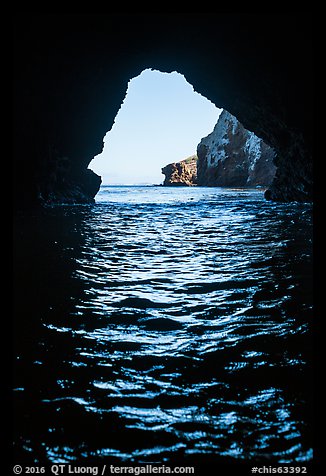 Sea cliffs seen via sea cave entrance, Santa Cruz Island. Channel Islands National Park (color)
