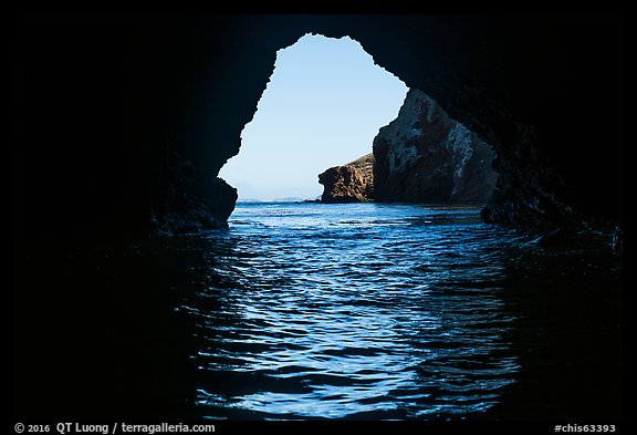 Sea cliffs framed by sea cave, Santa Cruz Island. Channel Islands National Park (color)