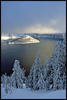Lake and Wizard Island, winter sunrise. Crater Lake National Park ( color)