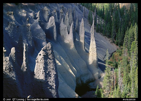 Pinnacles rising from Sand Creek Canyon. Crater Lake National Park, Oregon, USA.