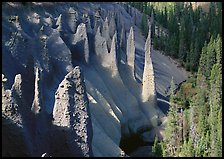 Pinnacles rising from Sand Creek Canyon. Crater Lake National Park, Oregon, USA. (color)