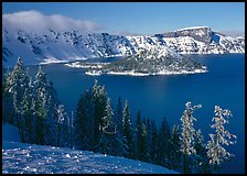 Lake and Wizard Island in winter, sunny afternoon. Crater Lake National Park ( color)