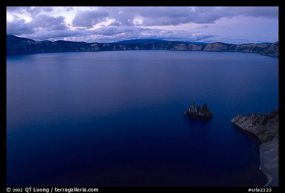 Phantom ship and lake seen from Sun Notch, dusk. Crater Lake National Park (color)