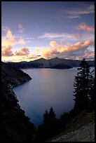 View towards  West from Sun Notch, sunset. Crater Lake National Park, Oregon, USA.