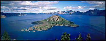 Lake and Wizard Island, afternoon. Crater Lake National Park (Panoramic color)