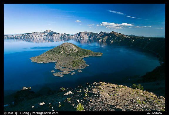 Crater Lake and Wizard Island, afternoon. Crater Lake National Park (color)