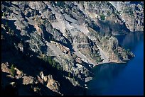 Volcanic cliffs below Hillman Peak, afternoon. Crater Lake National Park, Oregon, USA.